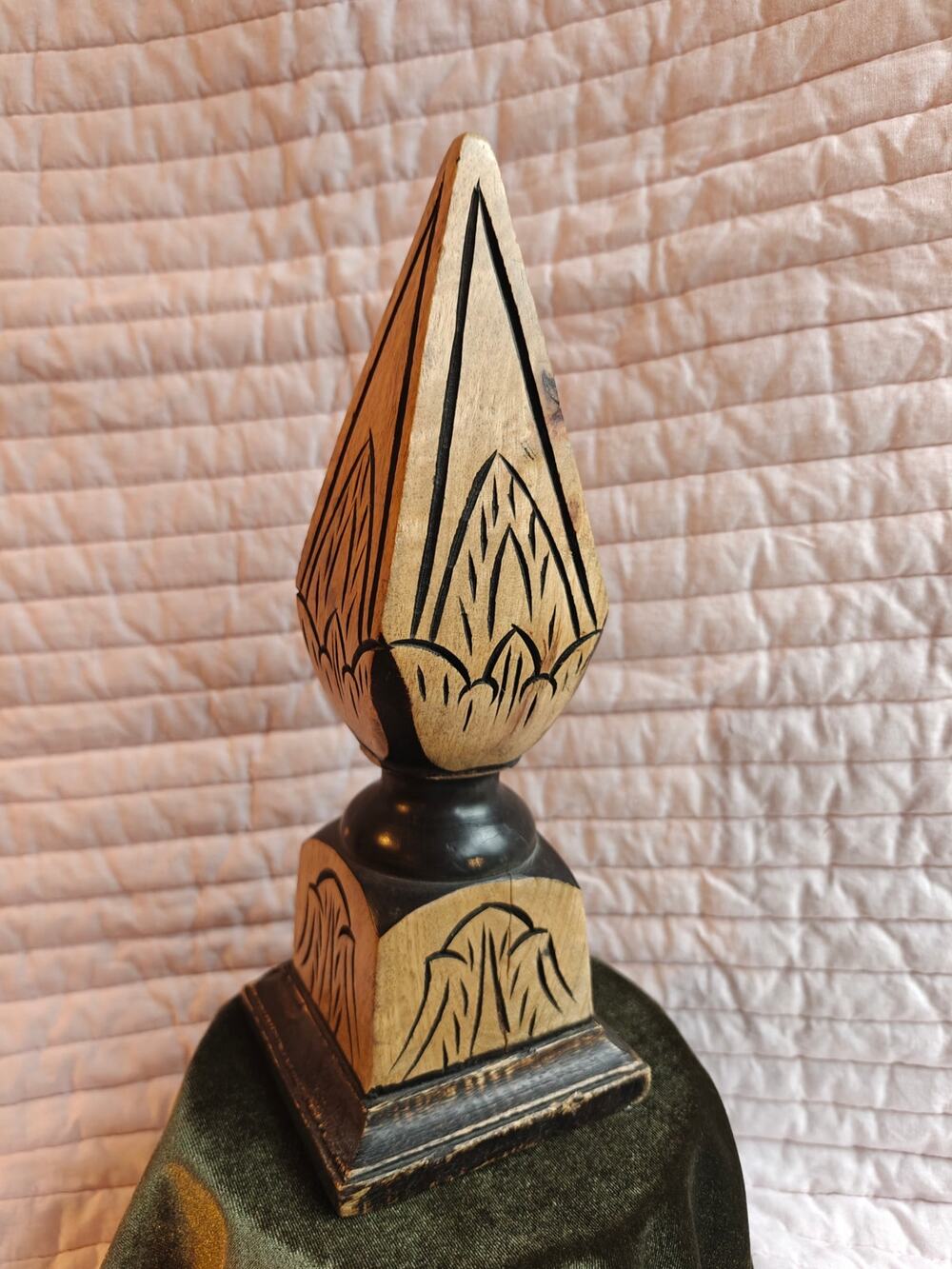 Cokas-Diko Hand-Carved Wood Finial Statue / Tabletop Decor